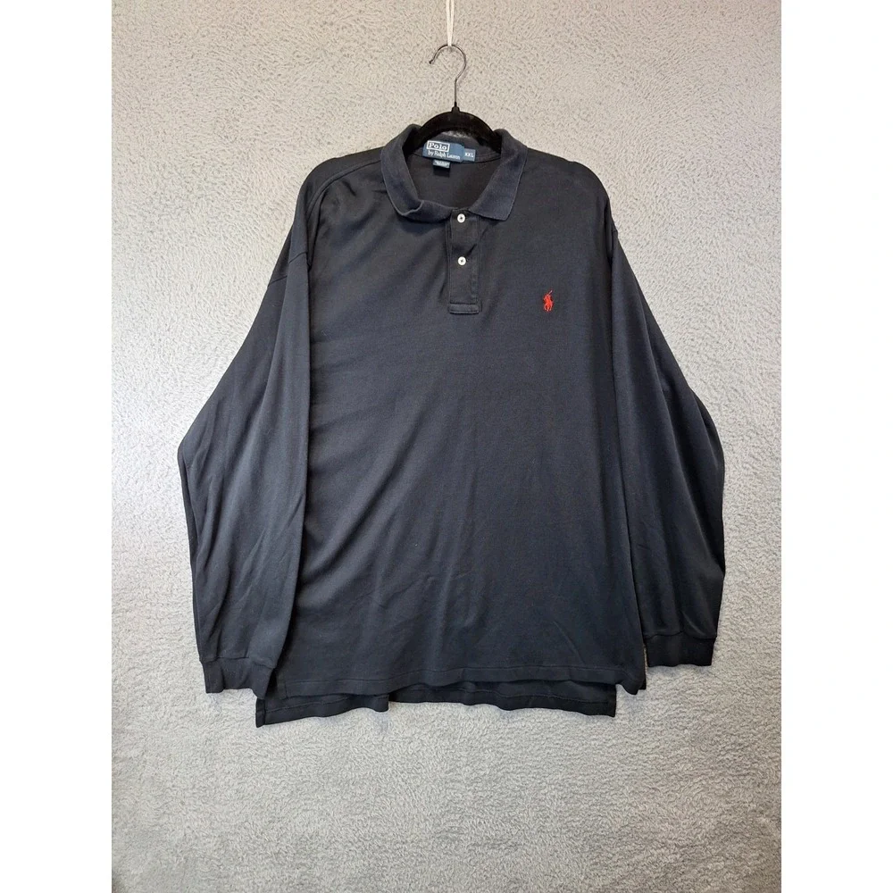 Polo Ralph Lauren Polo Shirt Mens 2XL Black‎ Pony Logo Performance High Low Slit